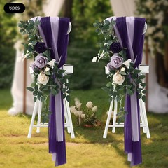 Wedding Chair Back Flowers Artificial Prevent Fading Purple Chair Decorations