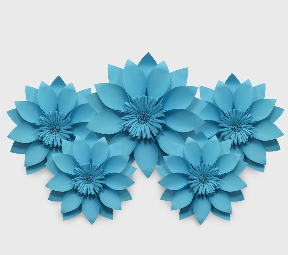 Decor In The Box 5 Piece Handmade Paper Flower Set Fully Assembled -Lunar Blue