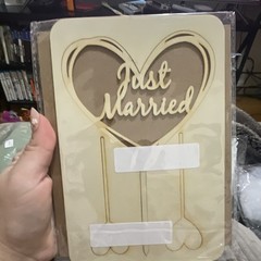 Just Married Heart Wedding Table Cake Topper Wood Artist Designed