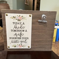 Photo Frame Bride Little Girl Daddy’s Wedding Day Gift Idea Brown Wood Clip