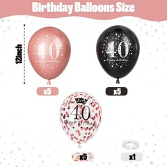 Black Rose Gold Happy 40th Birthday Balloons, 15 Pieces 40th Birthday Decorat…