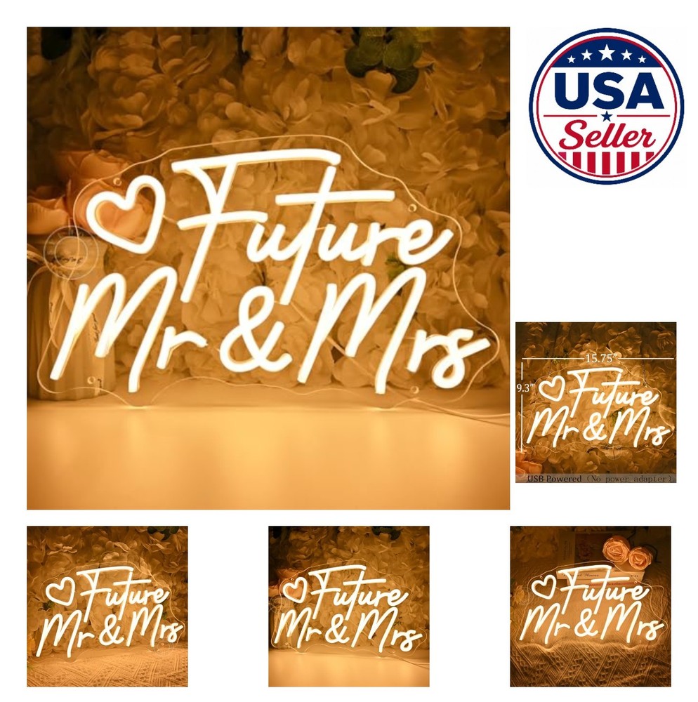 Neon Sign LED Wedding Decor Mr Mrs Wall Hanging Light USB Powered Warm White