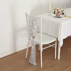 5 SILVER Embroidered Sequin CHAIR SASHES Party Events Decorations Supplies