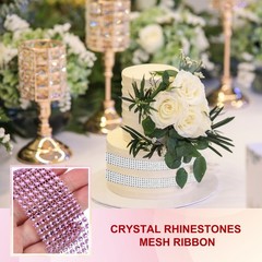 2 Roll 1.5″x20 Yard Crystal Rhinestones Mesh Ribbon Pink (4mm)