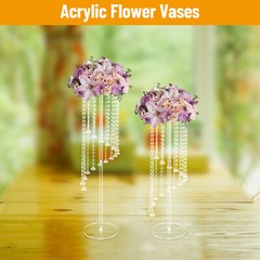 2Pcs Acrylic Column Flower Stand Clear Tall Vases for Centerpieces 23.6in