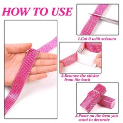 Self Adhesive Pink Crystal Rhinestone Strips Diamond Ribbon Bling Gemstone St…
