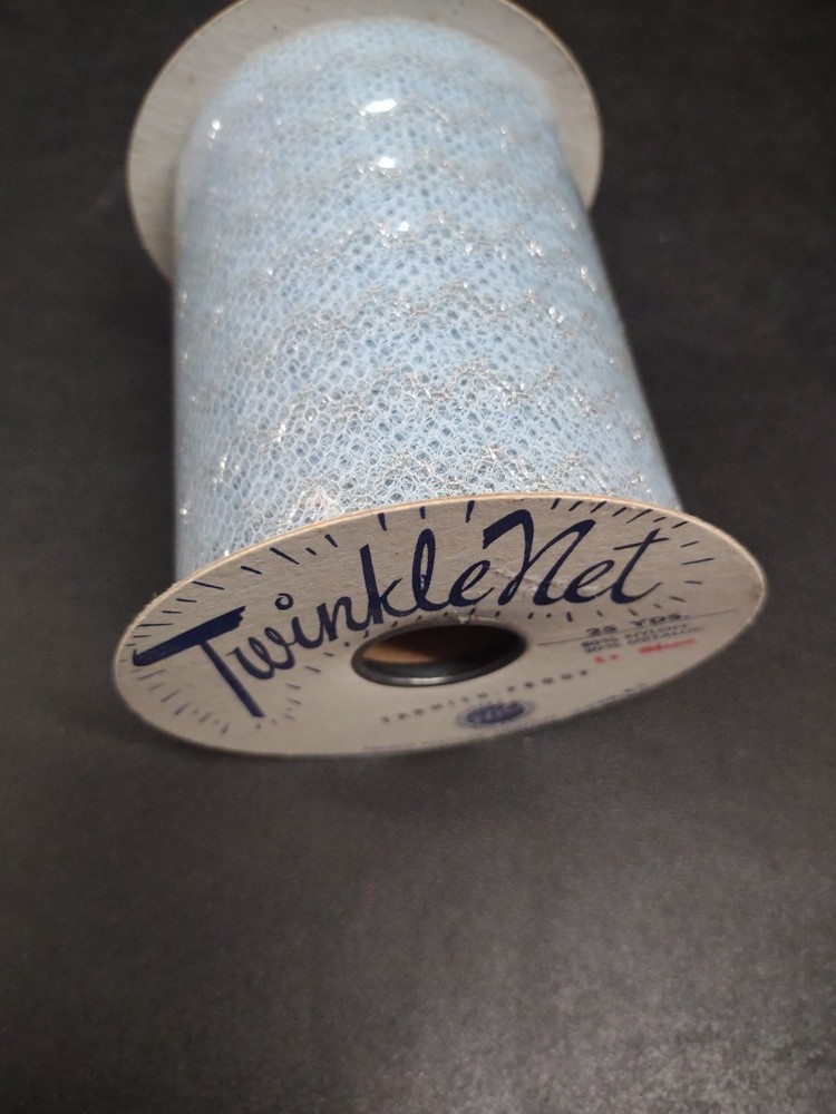 25Yd TwinkleNet Metallic Tulle Mesh Ribbon Net Blue Silver Corsage Veil Netting