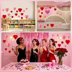 PCS Valentines Day Decor, Red Pink Heart Valentines Party Decorations Pom 16