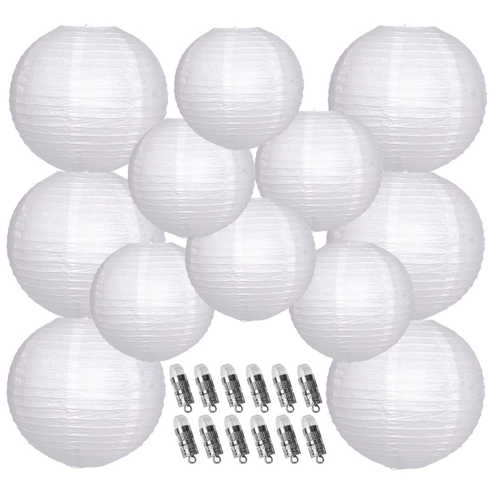 Paper Lanterns Decorative, White Hanging Round Chinese Lanterns with Lights f…