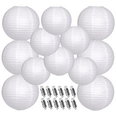 Paper Lanterns Decorative, White Hanging Round Chinese Lanterns with Lights f…
