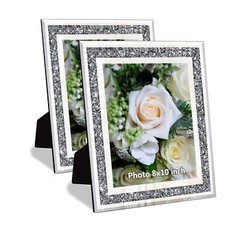 Crushed Diamond Wedding Mirror Photo Frame, Crystal Silver Glass Picture Fram…