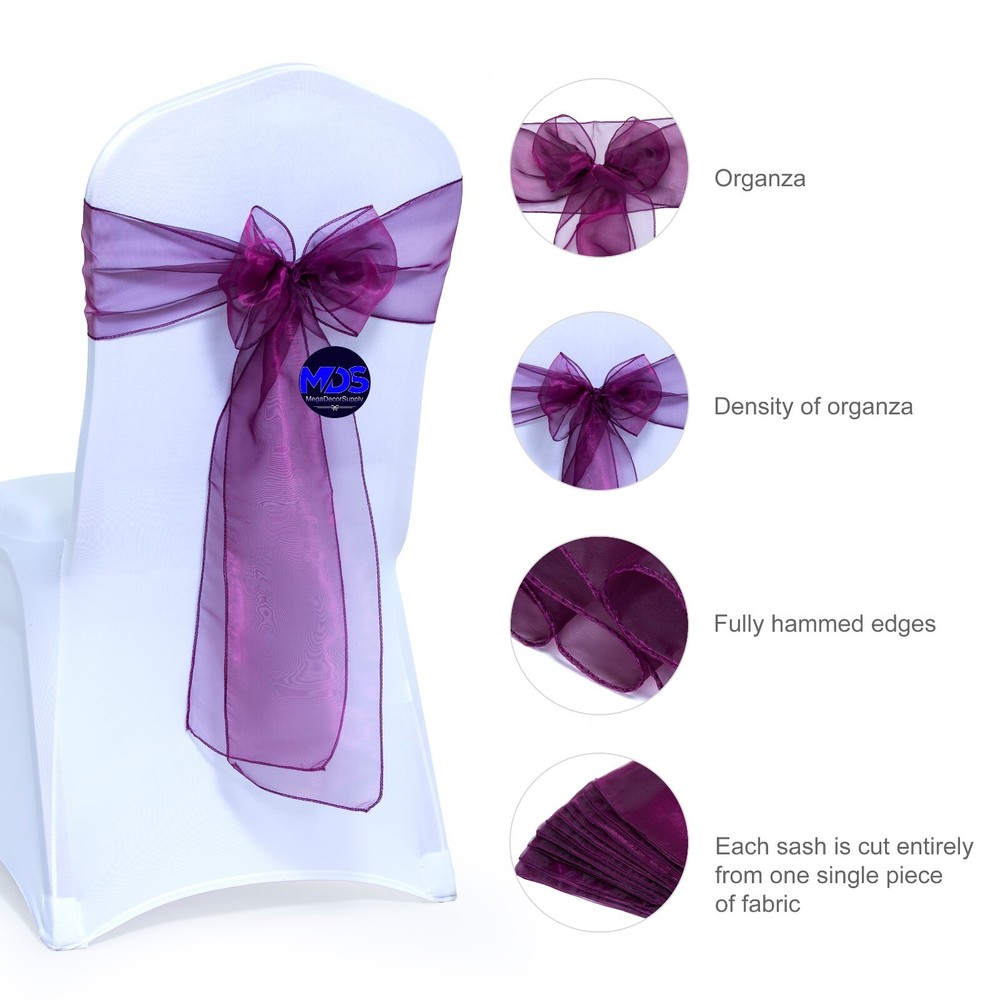 100 Dark Purple Organza Chair Sash Bow Wedding Party Event Decoration, Free Ship