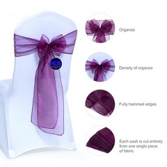 100 Dark Purple Organza Chair Sash Bow Wedding Party Event Decoration, Free Ship