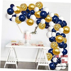 Navy Blue Balloons Garland Kit, 120 pcs Navy and Gold Confetti White Balloons