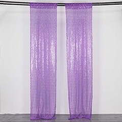 2 PURPLE 8ft x 2ft Sequined Backdrop Curtain with Rod Pockets Wedding