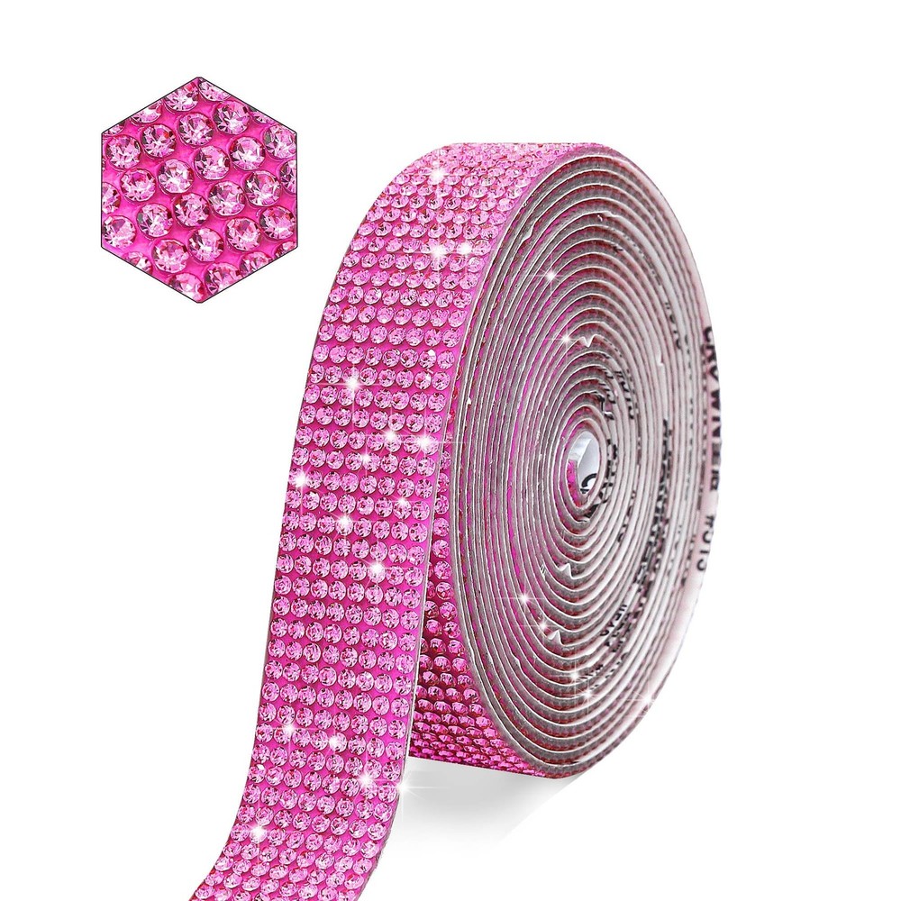 Self Adhesive Pink Crystal Rhinestone Strips Diamond Ribbon Bling Gemstone St…