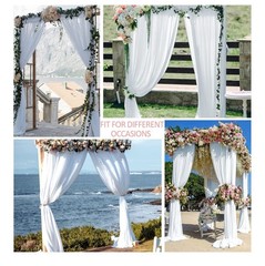 White Chiffon Wedding Backdrop Curtain 10ft x 7ft Wrinkle-Free Set of 2