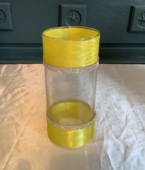 Bouquet holder/vase with satin ribbon and rhinestones….you pick colors
