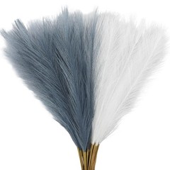 60 Pcs Faux Pampas Grass Decor 21.7 Inch White and Grey Short Fluffy Artifici…