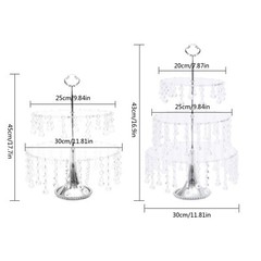 4 Piece Cake Stand Set Round Silver Metal Acrylic Crystal Detachable Display