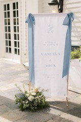 Boho Fabric Wedding Welcome Sign, Custom Linen Ceremony Banner S3
