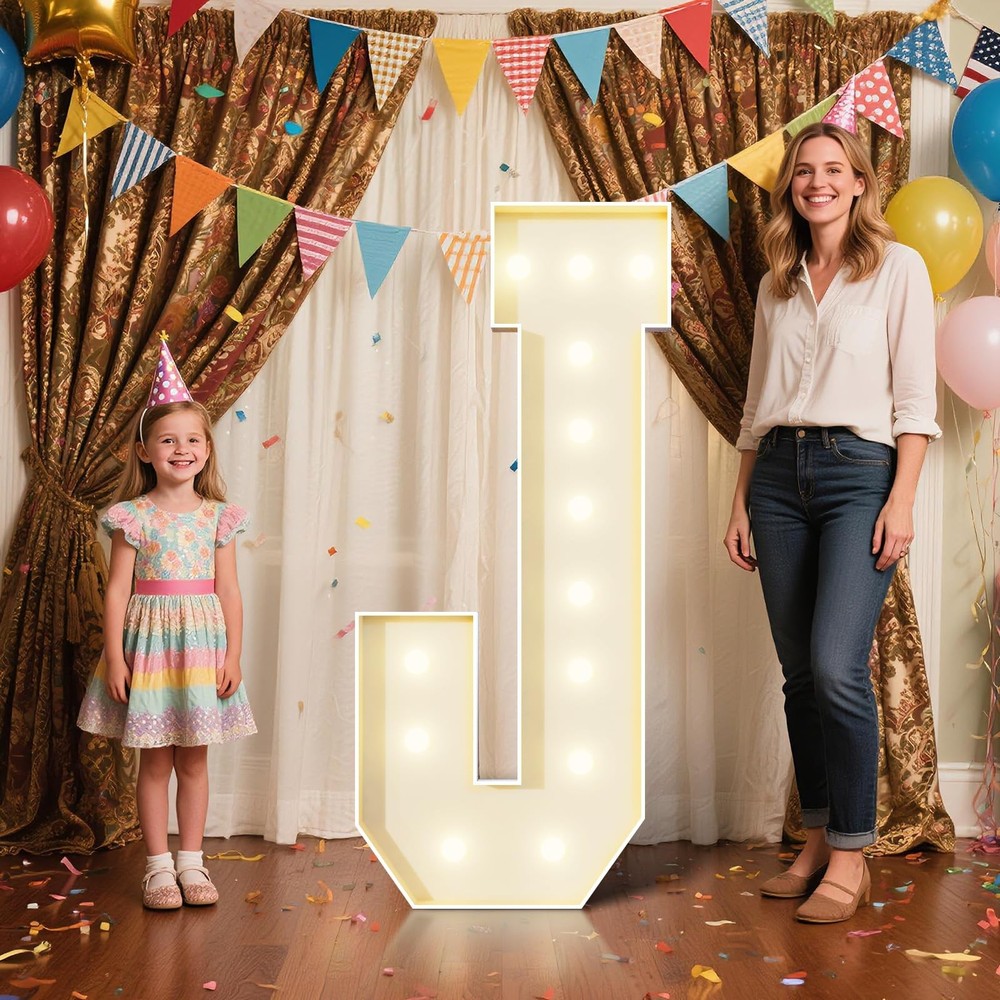 4FT Marquee Letters J Sign,Large Light Up Numbers Party Decoration – Hook and…