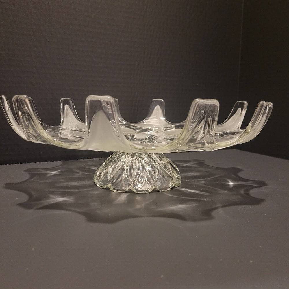 Pedestal Footed Cake Plate Stand Floral Crown Beautiful Base Glass