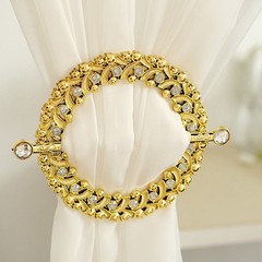 2 GOLD Plastic 7″ Round Curtain Tie Backs Acrylic Crystals Drapery Holdbacks