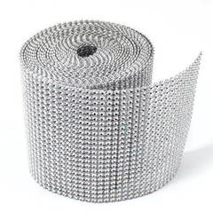 4.5″x10 YARDS SILVER DIAMOND MESH WRAP ROLL SPARKLE RHINESTONE CRYSTAL RIBBON