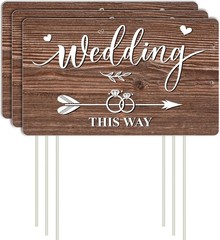 3Pcs Double Sided Wedding This Way Sign Corrugated Plastic Direction Arrow Marks