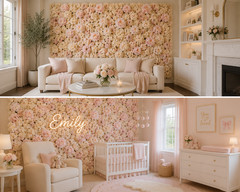 12 Panels Set 3D Blush / Champagne Flower Floral Wall Panel Decor 8x4ft Backdrop