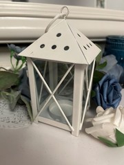Qty 10 – White Mini Lanterns – 5” to top -Metal & Glass