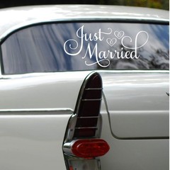 Just Married Car Decal, Wedding Day Decor, 24″ W x 12″ H, White