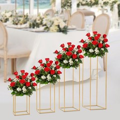 4 Piece Flower Stand Set Gold Metal Rectangular For Wedding Party Table Decor