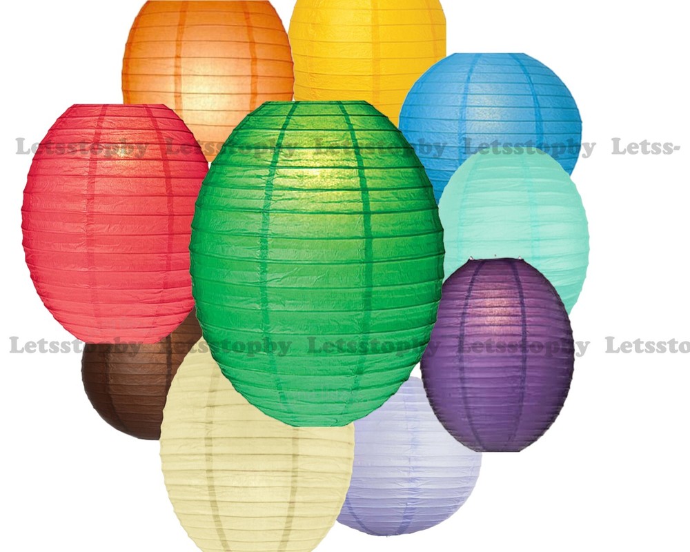12 pcs Rainbow Round Mixed Size Paper Lantern LED Light Wedding Party decoration