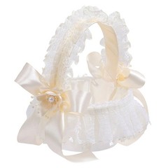 Ribbon Bowknot Flower Girl Basket for Wedding Floral Arrangement Anniversary