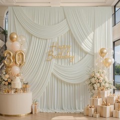 6 Panels Ivory Backdrop Curtain Set – Wrinkle-Free 30ft x 15ft for All Occasions