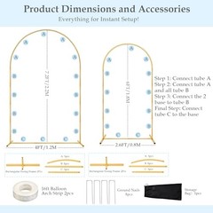 7.2FT 6FT Wedding Arch Backdrop Stand Set of 2,Metal Wedding 7.2FT, 6FT Gold