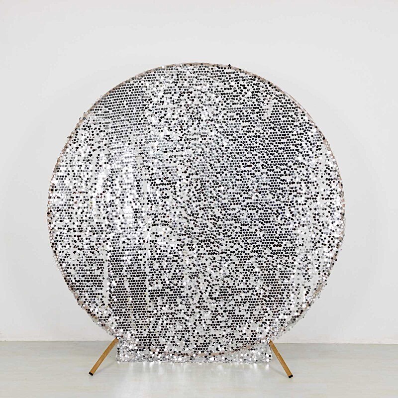 7.5 ft SILVER Sparkly Big Payette Sequin Backdrop STAND COVER Party Decorations