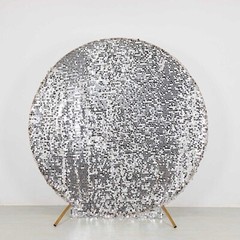 7.5 ft SILVER Sparkly Big Payette Sequin Backdrop STAND COVER Party Decorations
