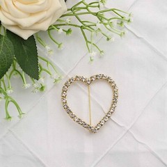 Gold 2 in Heart Metal Chair Sash PIN BUCKLE Rhinestones Party Events Decorations