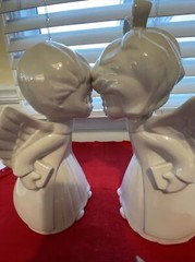 Vintage White Ceramic Kissing Angels Figurines Boy Girl Cherubs