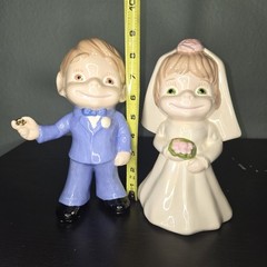Vtg Atlantic Mold 9” Wedding Bride and Groom Ceramic Pair Lot (2) Holy Matrimony