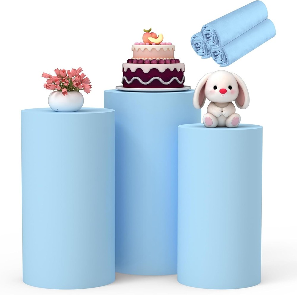 Cylinder Pedestal Stand Covers Set of 3 Multicolor for Party Decor