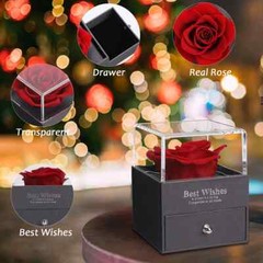 Exquisite eternal flower preserved in an acrylic jewelry box
