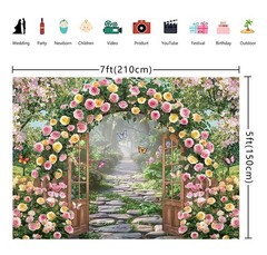 Spring Garden Flowers Backdrop Floral Arch 7x5FT(82 x 59 inch), gold