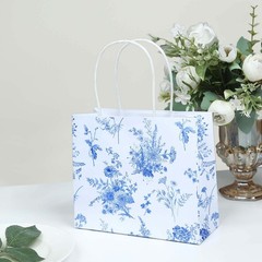12 White Blue French Toile Paper Gift Bags with Handles Decorations