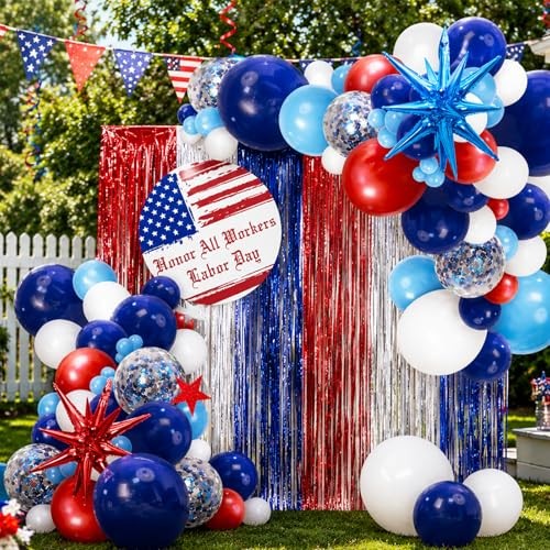 Labor Day Decorations Balloon Arch Kit, Red White and Blue Decorations with