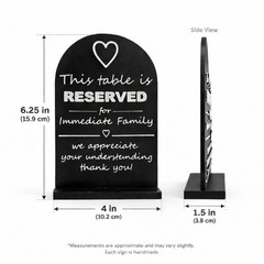 Wedding Reserved Table Signs Immediate Family 2 or 4 Pack Black Stand Decor