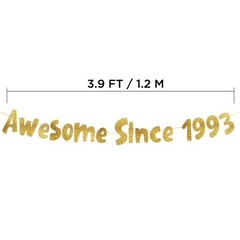 Pre-Strung Awesome Since 1993 Gold Glitter Banner – Funny 33rd Birthday and A…
